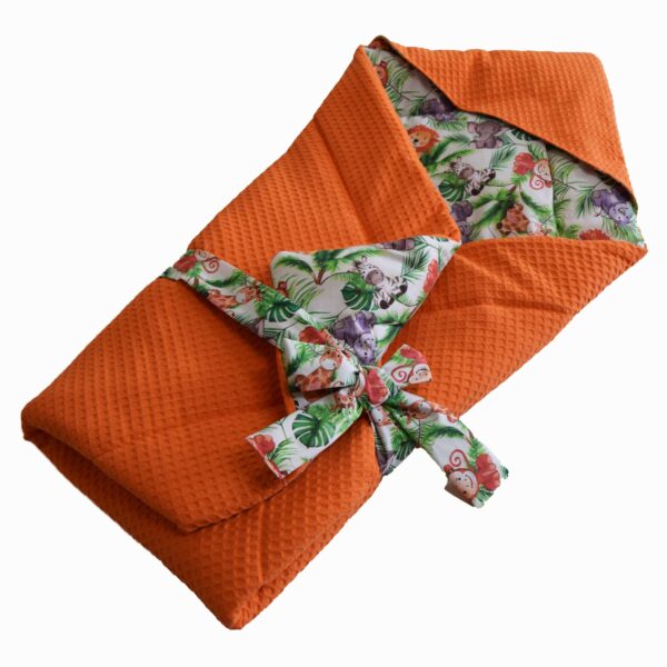 Κουβέρτα αγκαλιάς Jungle πορτοκαλί 90x90 με κουκούλα